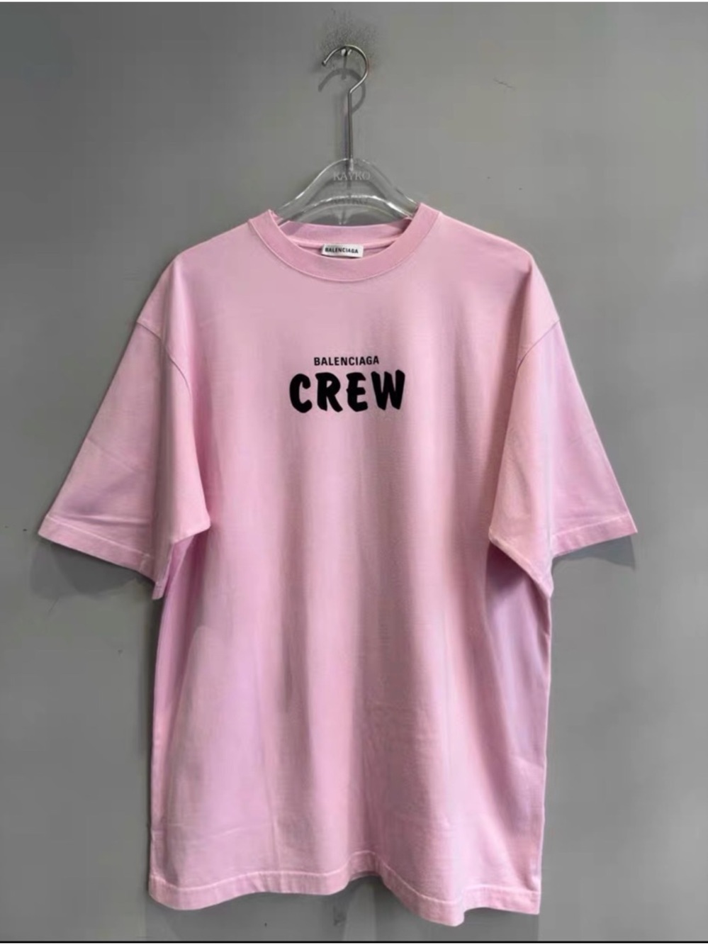 🚩steal Balenciaga Pink 'CREW' Logo Short Sleeve Tee